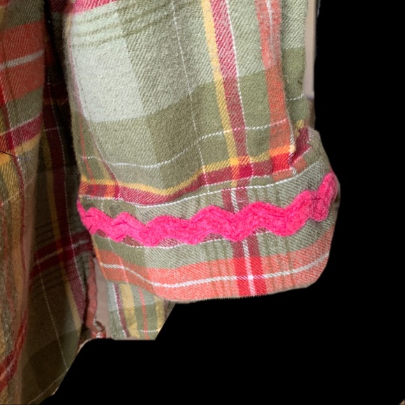 Upcycled Plaid Shirt with Floral Patch and Bigfoot/Yeti - Picture 6 of 11